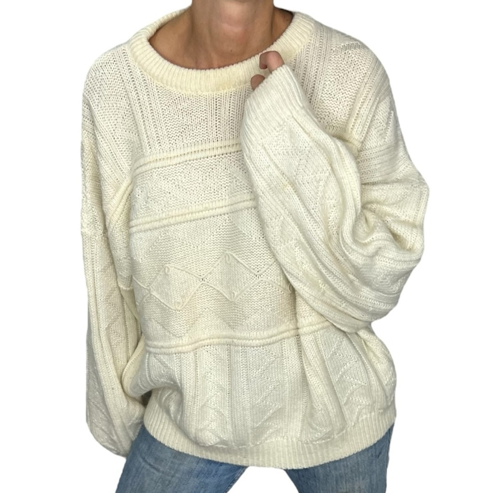 Vintage Italian made ivory white wool blend oversized sweater IT 52